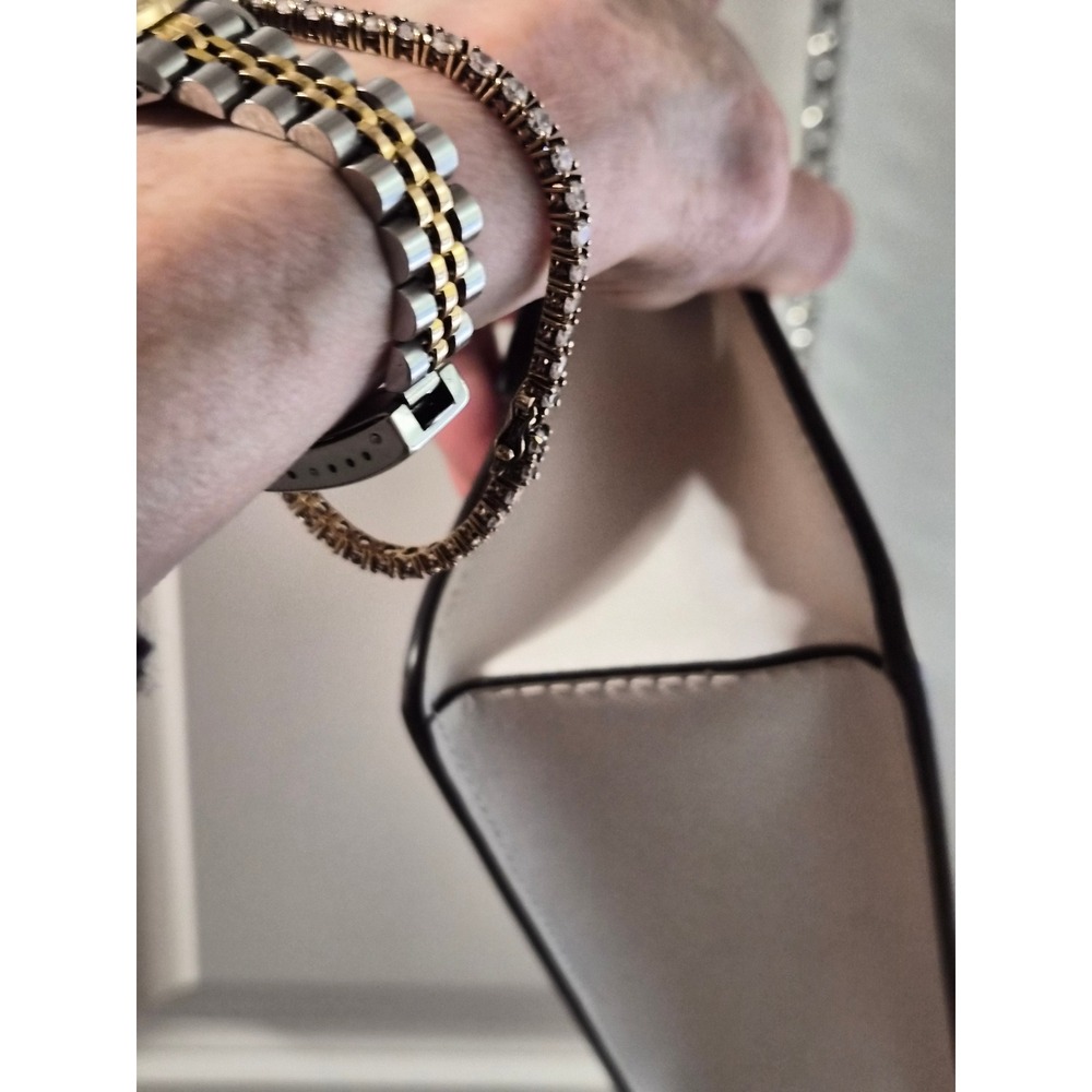 Michael Kors White Saffiano Leather Crossbody Bag Silver MK Logo Chain Strap - Picture 4 of 10